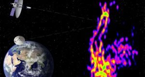 Telescope larger than the Earth produces image of black hole jet formation in the core of a radio galaxy