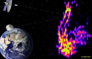 Telescope larger than the Earth produces image of black hole jet formation in the core of a radio galaxy