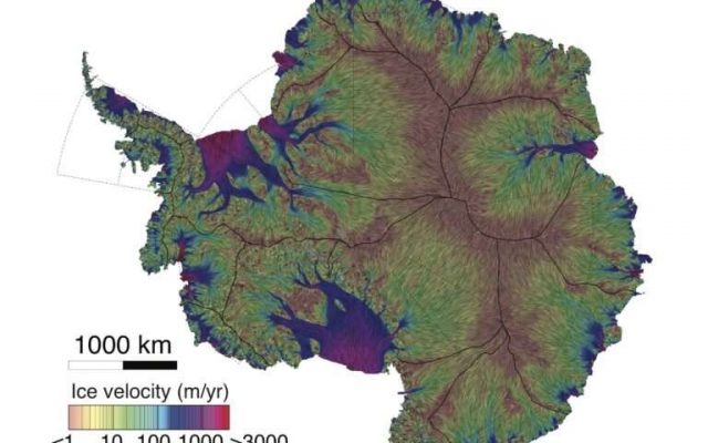 Glaciologists unveil most precise map ever of Antarctic ice velocity Glaciologists unveil most precise map ever of Antarctic ice velocity