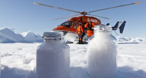 cropped Microplastic drifting down with the snow