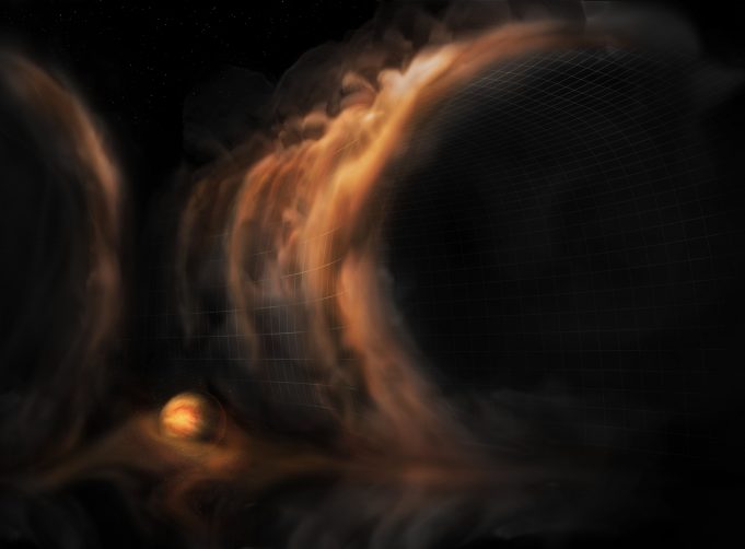 Gas waterfalls reveal infant planets around young star
