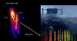 Neutrino produced in a cosmic collider far away