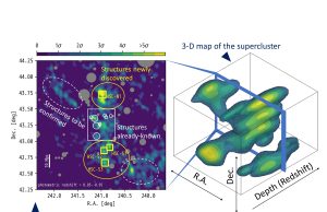 The whole picture of a distant supercluster in three dimensions
