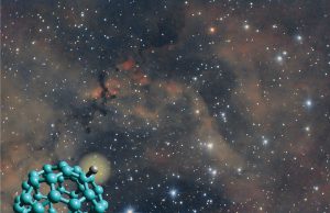 Carbon soccer ball with extra proton probably most abundant form in space scaled
