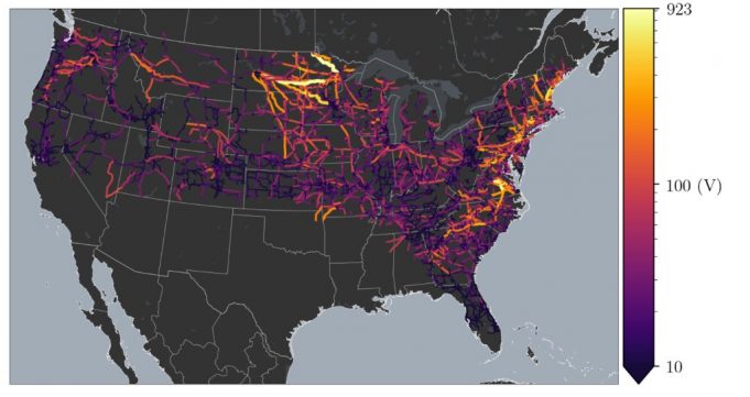 New geoelectric hazard map shows potential vulnerability to high voltage power grid for two thirds of the U.S.