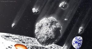 Asteroid shower on the Earth Moon system 800 million years ago revealed by lunar craters