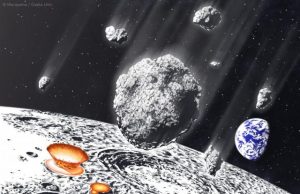 Asteroid shower on the Earth Moon system 800 million years ago revealed by lunar craters