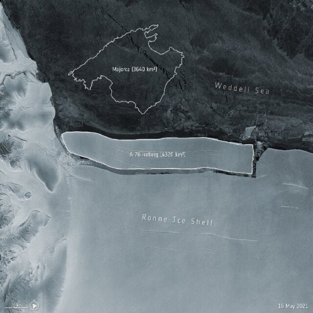 The largest iceberg, dubbed A-76, measures around 4320 sq km in size – currently making it the largest berg in the world.